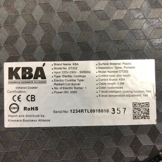 Bếp Hồng Ngoại KBA DT202 - Made In Compuchia - Công Suất 2000W - Không Kén Nấu