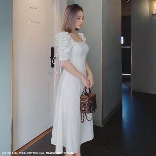 ĐẦM XÒE CỔ VUÔNG TAY LỞ DÚN RÚT DÂY