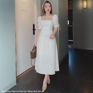 ĐẦM XÒE CỔ VUÔNG TAY LỞ DÚN RÚT DÂY