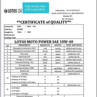 Dầu Nhớt Xe Máy LOTOS 100% Ba Lan SAE10W-40