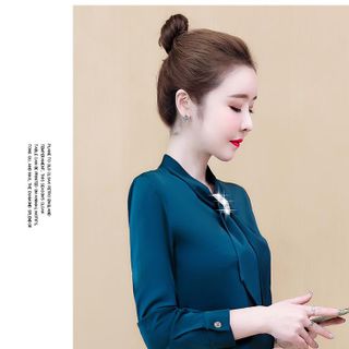 Áo Sơ Mi Phi Lụa Sang Trọng Kiểu Nơ Đính Kim Sa Màu Tím