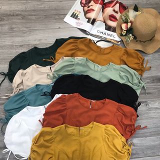 Áo croptop tay rút nơ