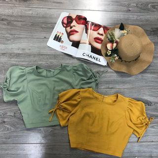 Áo croptop tay rút nơ