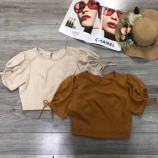 Áo croptop tay rút nơ
