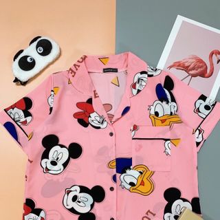 Đồ bộ mặc nhà chất satin lụa in hình mickey siêu dễ thương