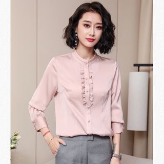 Áo Sơ Mi Công Sở Phi Lụa Nút Bọc Thanh Lịch