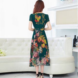 Đầm Dáng Xòe Cổ Tròn In Hoa 3D Cao Cấp