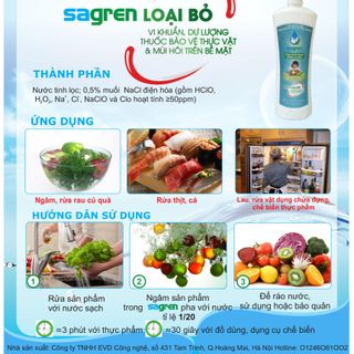 Nước rửa rau quả, thực phẩm tươi sống Sagren