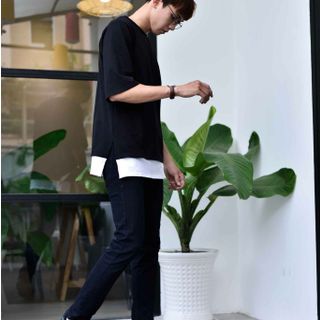 Áo thun Unisex hight line phối đen trắng phản quang NY cao cấp