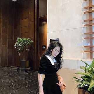 Đầm suông cổ bèo tag nơ