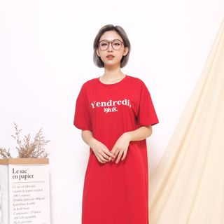 Đầm Maxi cotton suông in chữ xịn xò