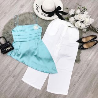 Set áo nhúng vạy chéo - quần suông