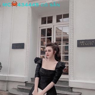 Đầm gấm tay phồng