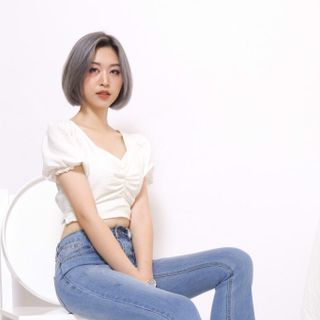 quần loe xước dáng dài cạp cao