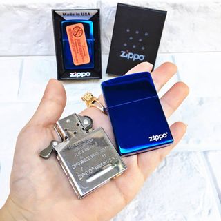 Bật Lửa ZIPPO Mỹ, Bật Lửa ZIPPO USA Trơn Bóng Xanh Có Tem Đỏ