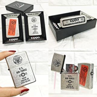 Bật Lửa ZIPPO Mỹ, Bật Lửa ZIPPO USA U.S (Không Quân Mỹ) Màu Bạc Cổ Điển Xài Xăng Có Tem Đỏ