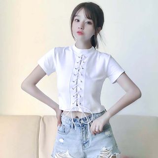 áo thun crop top đan dây Mã: AX3691 - TRẮNG