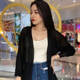 Chân váy jean rách cạp tua lai