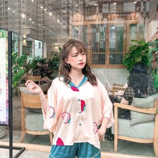 Đồ ngủ đồ pijama đùi Phối Dâu chất lụa qc siêu cute giá sỉ