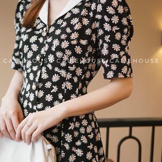 Đầm hoa cúc trắng đen