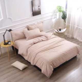 Bộ chăn ga gối cotton PL1 caro nâu be SP000661