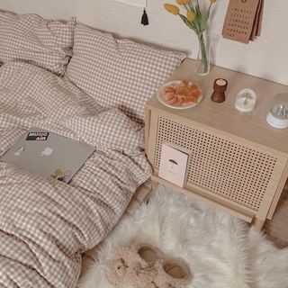 Bộ chăn ga gối cotton PL1 caro nâu be SP000661