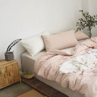 Bộ chăn ga gối cotton PL1 caro nâu be SP000661