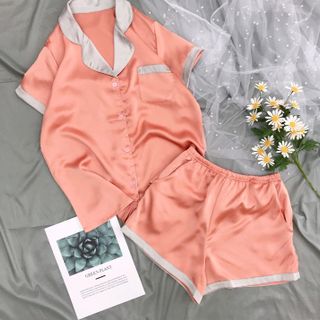 Đồ ngủ đồ pijama đùi trơn phối cổ nữ chất lụa VN cao cấp giá sỉ