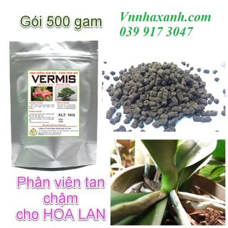 Phân trùn quế dạng viên tan chậm cực tốt cho hoa hồng và hoa lan gói 500g