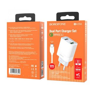 Bộ Cóc Cáp Sạc Nhanh QC3.0 BA39A Borofone - 2 cổng sạc - cổng Micro-USB chuẩn EU