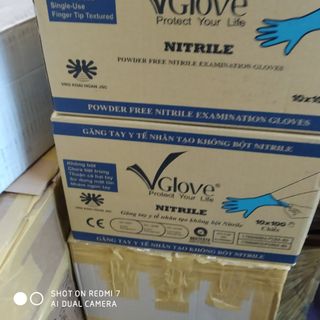 Găng Tay Vgloves NItrile màu xanh, trắng, không bột