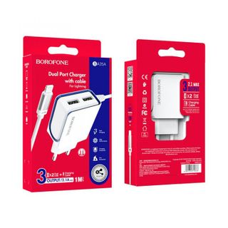 Bộ Cóc Cáp Sạc BA35A Borofone - 2 Cổng USB - Cổng Lightning chuẩn EU