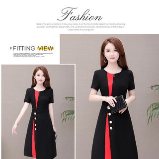 ĐẦM XOÈ PHỐI MÀU CỔ TRÒN - DT1248