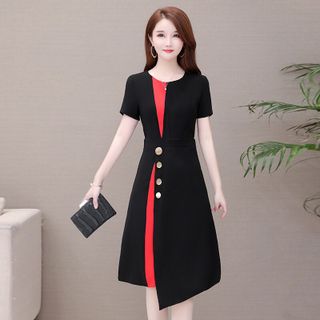 ĐẦM XOÈ PHỐI MÀU CỔ TRÒN - DT1248