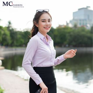 Áo sơ mi dài tay màu tím nhẹ hoa cà