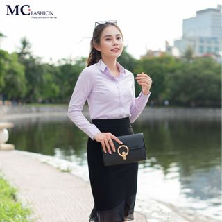 Áo sơ mi dài tay màu tím nhẹ hoa cà
