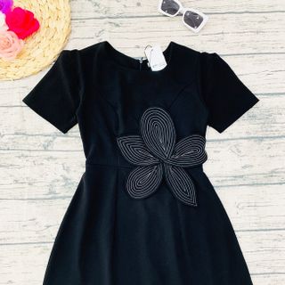 ĐẦM TAY NGẮN EO ĐÍNH BÔNG LỚN MAY CHỈ NỔI SANG TRỌNG