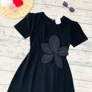 ĐẦM TAY NGẮN EO ĐÍNH BÔNG LỚN MAY CHỈ NỔI SANG TRỌNG