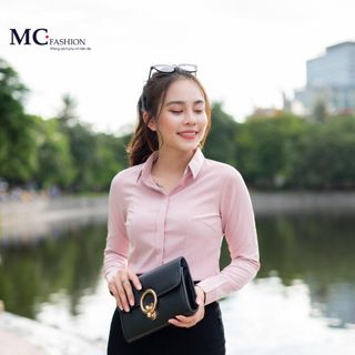 Áo sơ mi nữ dài tay màu hồng phấn