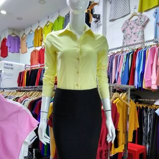 Áo sơ mi nữ tay dài cao cấp vải cotton loại 1 màu vàng