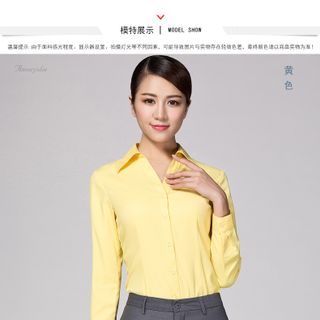 Áo sơ mi nữ tay dài cao cấp vải cotton loại 1 màu vàng