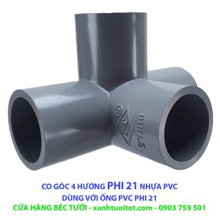 Bộ 10 cái CO GÓC 4 HƯỚNG PHI 21 NHỰA PVC - DÀY 3 MM