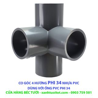 Bộ 10 cái CO GÓC 4 HƯỚNG PHI 34 NHỰA PVC - DÀY 3 MM giá sỉ