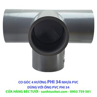Bộ 10 cái CO GÓC 4 HƯỚNG PHI 34 NHỰA PVC - DÀY 3 MM