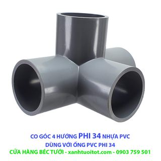 Bộ 10 cái CO GÓC 4 HƯỚNG PHI 34 NHỰA PVC - DÀY 3 MM