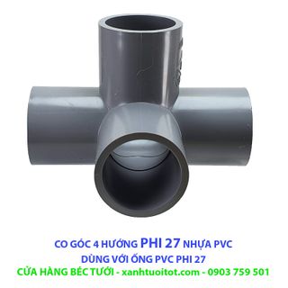 Bộ 10 cái CO GÓC 4 HƯỚNG PHI 27 NHỰA PVC - DÀY 3 MM