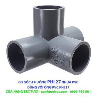 Bộ 10 cái CO GÓC 4 HƯỚNG PHI 27 NHỰA PVC - DÀY 3 MM