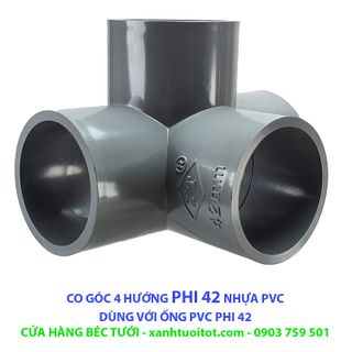 Bộ 10 cái CO GÓC 4 HƯỚNG PHI 42 NHỰA PVC - DÀY 3 MM