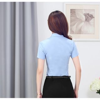 Áo sơ mi nữ tay ngắn cao cấp LC-STORE màu xanh