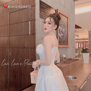 Đầm xoè trắng 2 dây tiểu thư